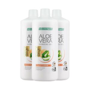 Aloe Vera Gel Bebível de Pêssego consiste em gel de Aloe Vera 98% puro