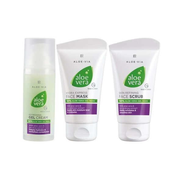 Aloe Vera Face Refreshing Set with Face scrub, mask and cream gel