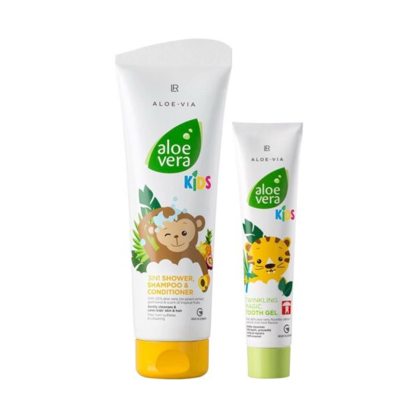 Lr Aloe Vera Set Bébé avec Gel Douche Bebe Aloe Vera 3en1 et Gel Dentifrice Scintillant Aloe Vera