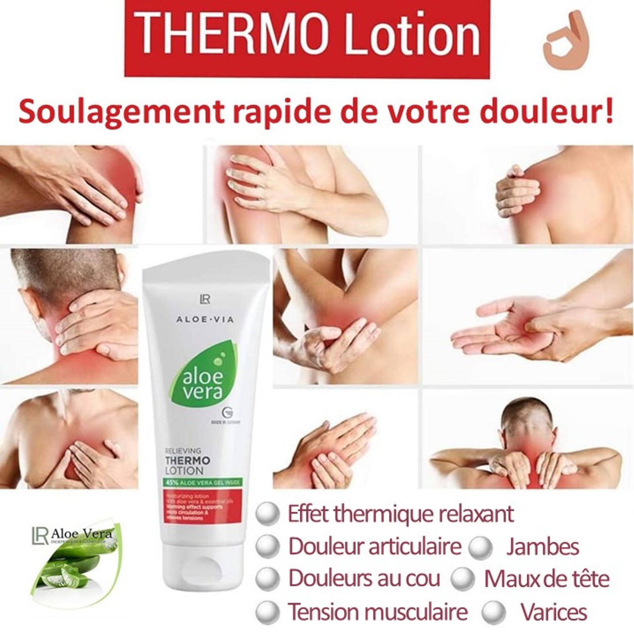 Aloe Vera Thermolotion pour les douleurs articulaires, les tensions musculaires et les jambes fatiguées