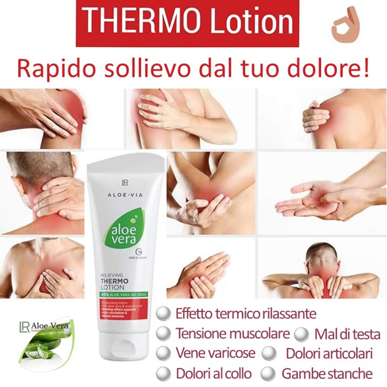 Aloe vera lozione termica rilassante per dolori articolari, tensioni muscolari e gambe stanche